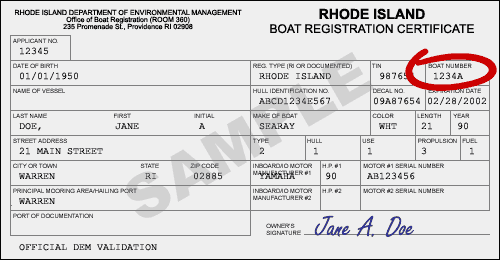 Sample boat registration certificate